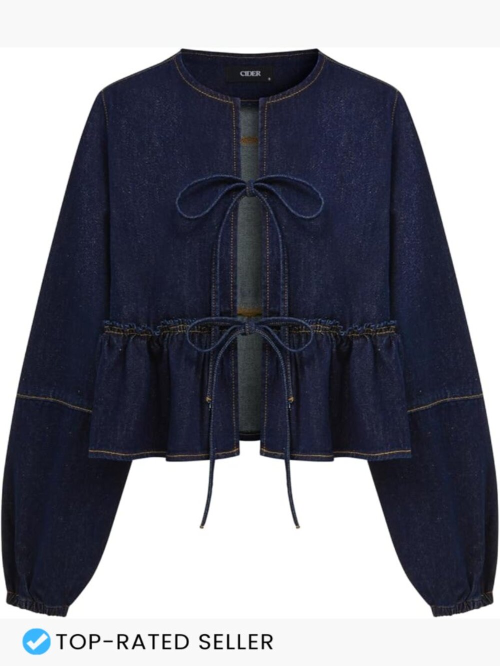 Cropped Denim Jacket Y2K Peplum Tie Front Long Sleeve Jean Jacket Women's